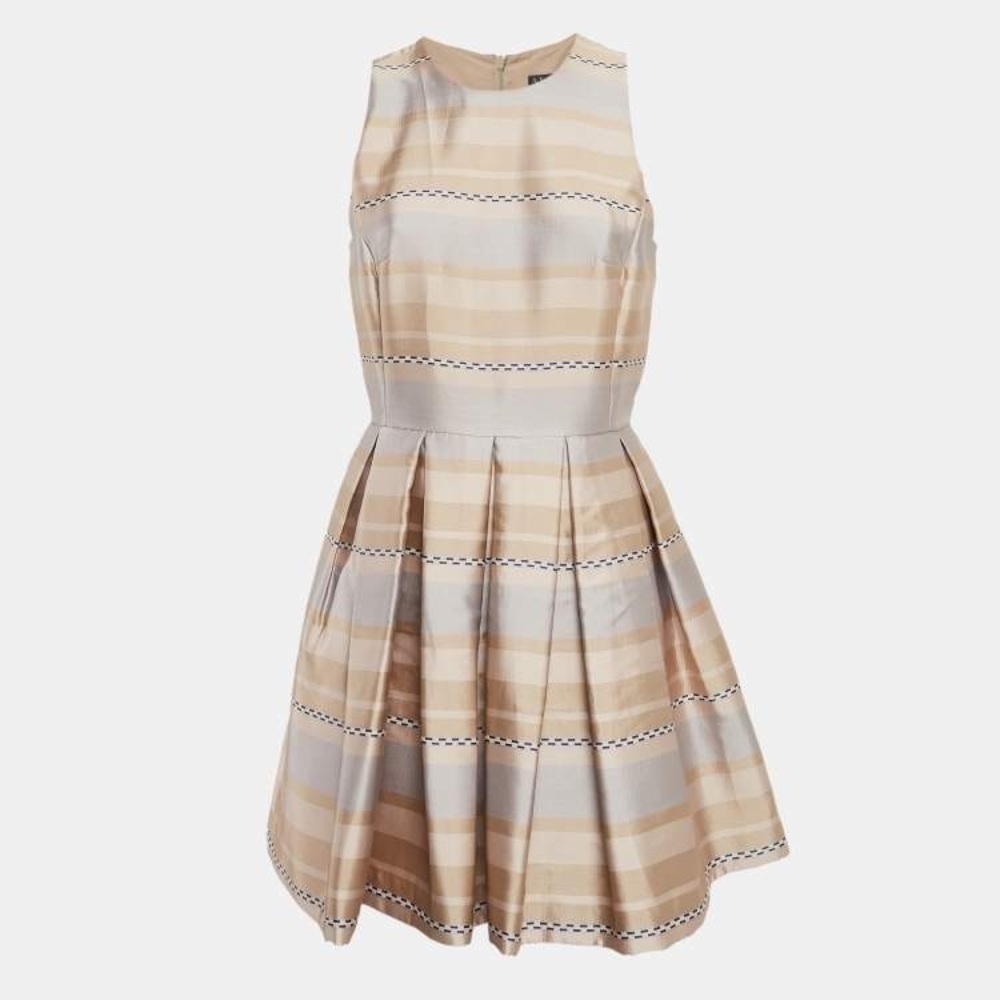 Armani Exchange Beige Taffeta Pleated Fit and Flare Tea Dress Size 6
